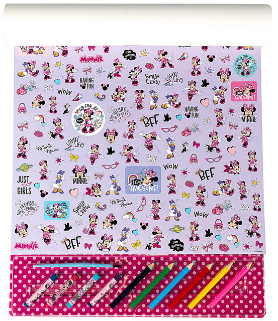 Голям Комплект За Вълшебно Рисуване Мини Маус С 20 Листа За Оцветяване, 3 Страници За Рисуване С Вода, 4 Пастела, 6 Молива За Оцветяване ,Стикери И Четка А3