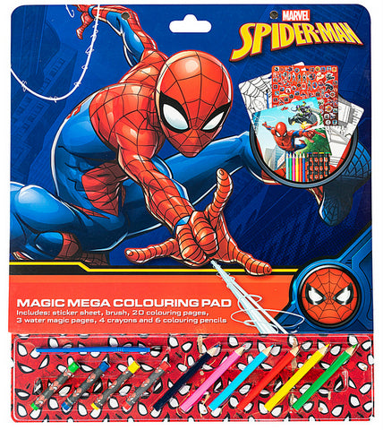 Голям Комплект Спайдермен За Вълшебно РисуванеС 20 Листа За Оцветяване, 3 Страници За Рисуване С Вода, 4 Пастела, 6 Молива За Оцветяване ,Стикери И Четка А3