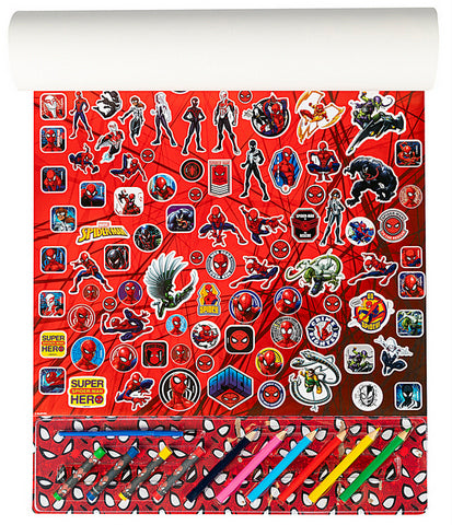 Голям Комплект Спайдермен За Вълшебно РисуванеС 20 Листа За Оцветяване, 3 Страници За Рисуване С Вода, 4 Пастела, 6 Молива За Оцветяване ,Стикери И Четка А3