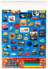 Комплект За Вълшебно Рисуване Колите С 20 Листа За Оцветяване, 4 Листа За Рисуване С Вода, 4 Пастела, 4 Молива За Оцветяване,Стикери И Четка А4