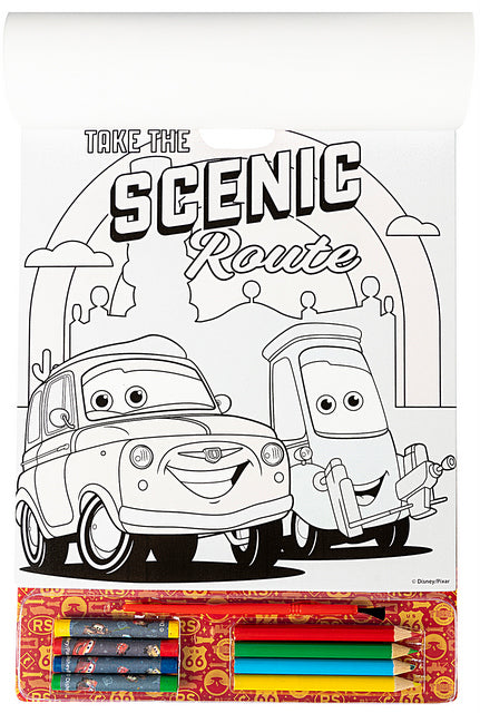 Комплект За Вълшебно Рисуване Колите С 20 Листа За Оцветяване, 4 Листа За Рисуване С Вода, 4 Пастела, 4 Молива За Оцветяване,Стикери И Четка А4