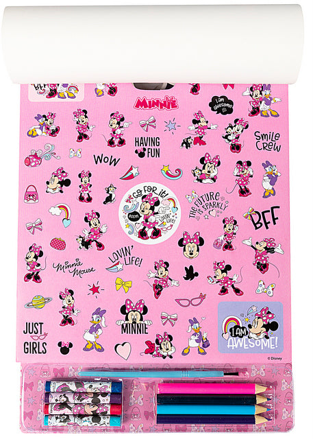 Комплект За Вълшебно Рисуване Мини Маус С 20 Листа За Оцветяване, 4 Листа За Рисуване С Вода, 4 Пастела, 4 Молива За Оцветяване,Стикери И Четка А4