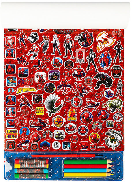 КомплектСпайдермен За Вълшебно РисуванеС 20 Листа За Оцветяване, 4 Листа За Рисуване С Вода, 4 Пастела, 4 Молива За Оцветяване,Стикери И Четка А4