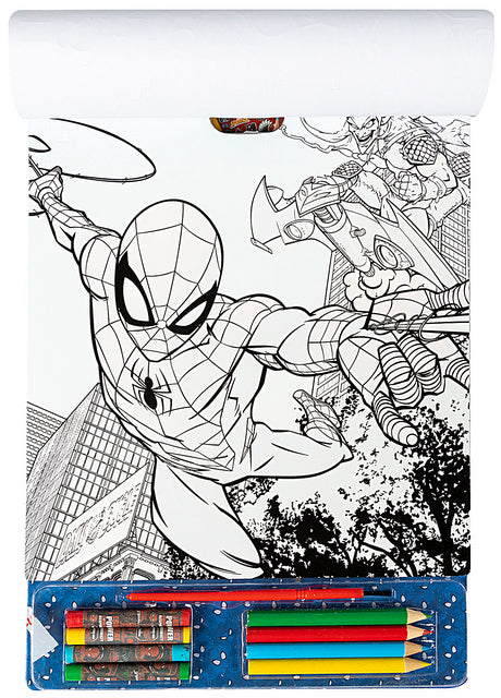 КомплектСпайдермен За Вълшебно РисуванеС 20 Листа За Оцветяване, 4 Листа За Рисуване С Вода, 4 Пастела, 4 Молива За Оцветяване,Стикери И Четка А4
