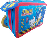 Geantă de toaletă Sonic 21 x 15 x 8 cu 3 fermoare cu 3 compartimente cu spații pentru 43 de pixuri și creioane, 3 spații pentru o linie, o ascuțitoare și o radieră etc.