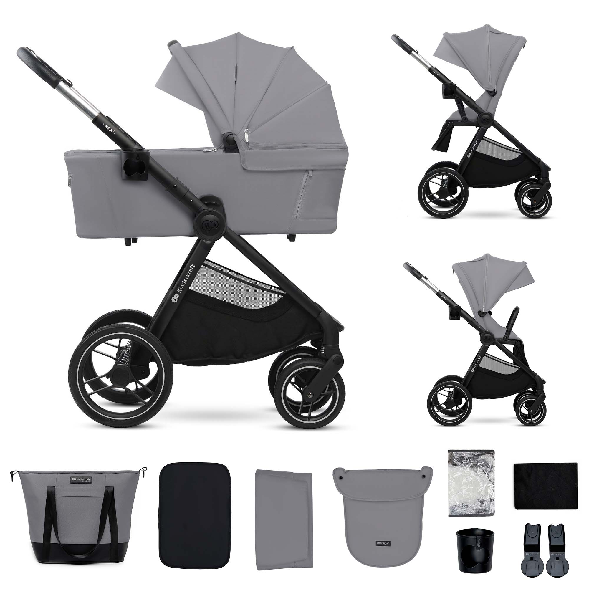 Kinderkraft Бебешка Количка 2В1 Nea 2.0 Platinium Grey