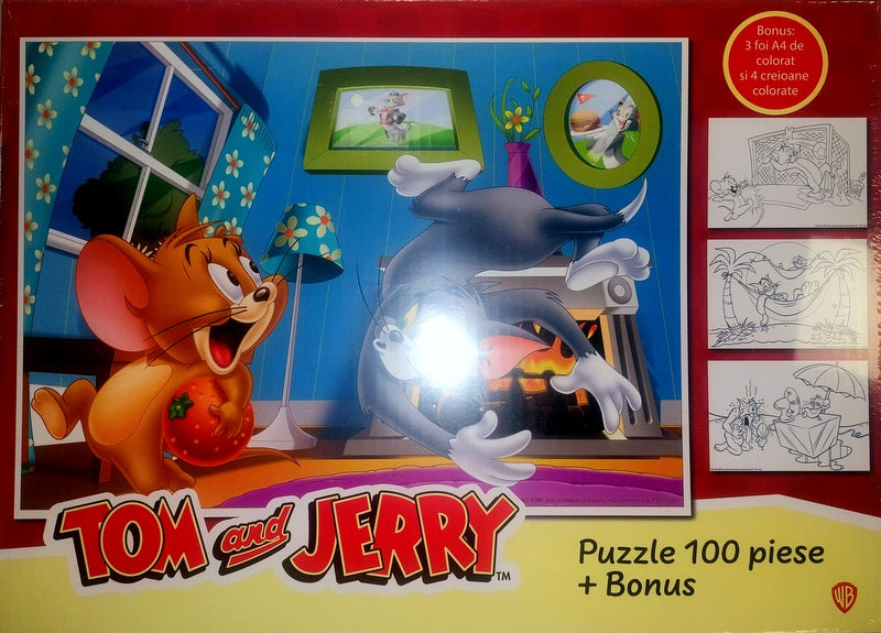 Пъзел 100 Ел. Том И ДжериС Бонус3 Оцветителни Страница А4 И 4 Молива За Оцветяване 32 Х 23 Х4