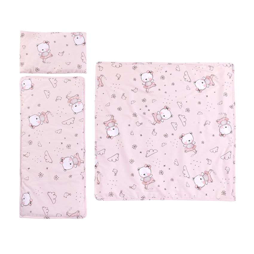 Сет За Дет Количка Летен Ранфорс Розово Мече Балер --- BebeMama