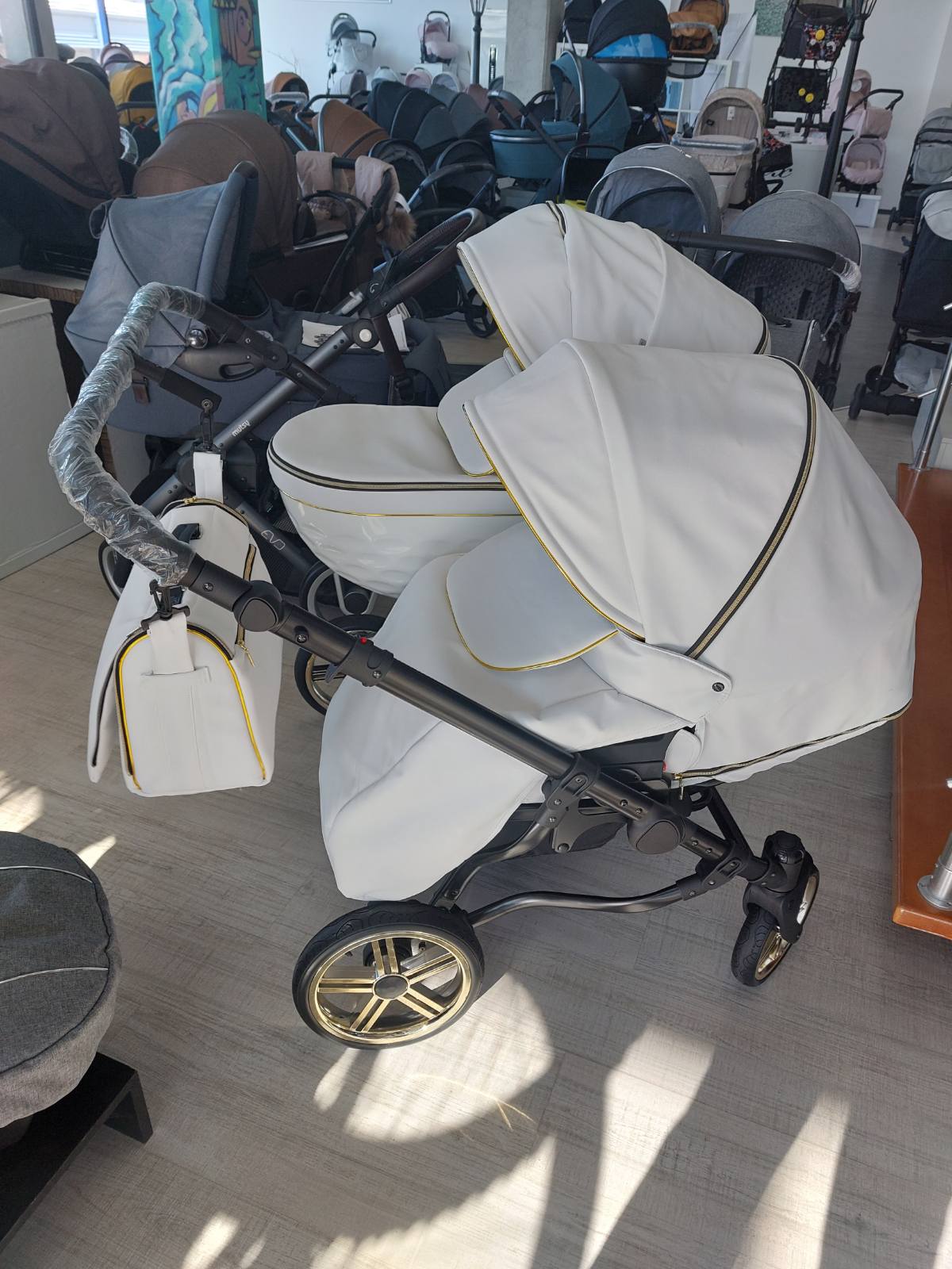 Количка За Близнаци 3в1 Duo Lux 3d Черно + Зелено Adbor