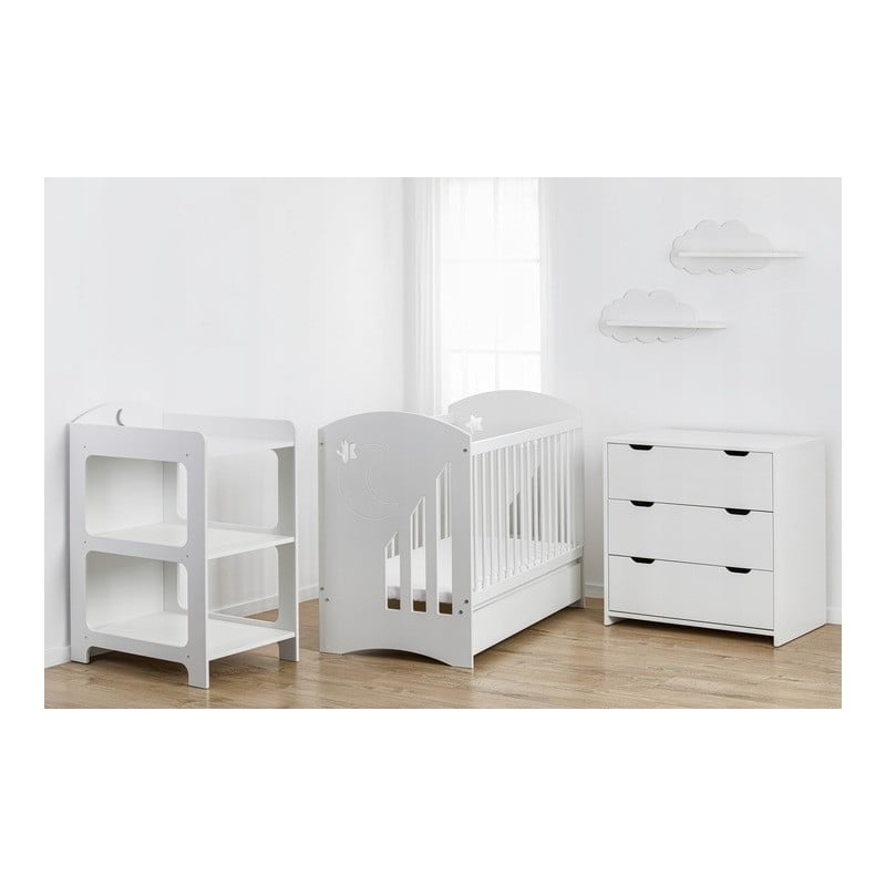 Детска Стая Moon - Кошара,Скрин,Шкаф За Повиване + Матрак Бял