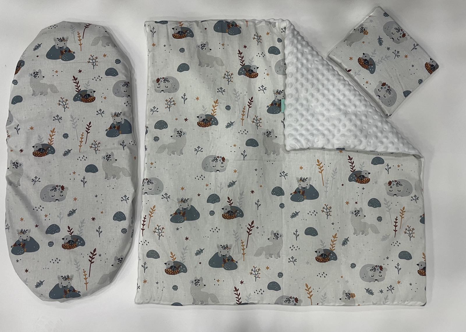 Комплект За Количка 3ч + Панделка За Изписване Зима Сиво Лисиче С Бял Бабъл Galix