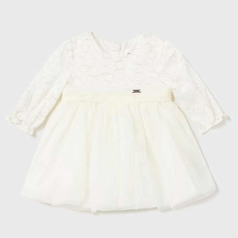 2855 Рокля Тюл Бродерия Лурекс Мръсно Бял 1-2 --- BebeMama
