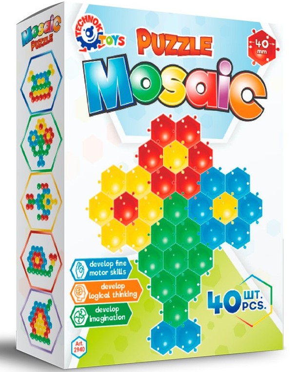 Mozaic pentru cele mai mici elemente, dimensiune 4 cm, 40 de bucăți, poate fi aranjat la nesfârșit, potrivit pentru aranjarea unui covor timp de 1 an, 22x18x6