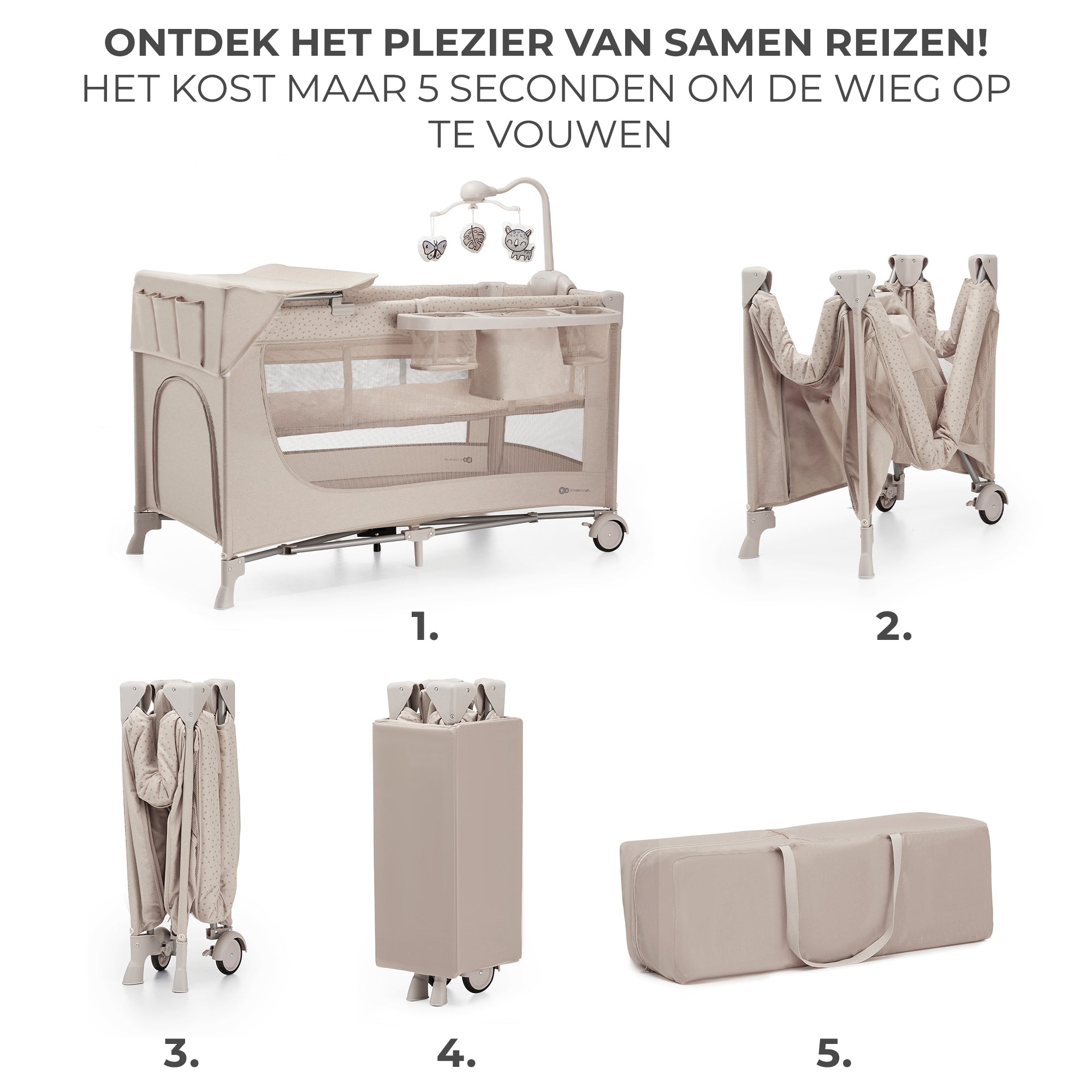 Pătuț pentru bebeluși Kinderkraft Joy Full 2 cu accesorii bej