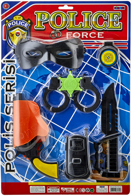 Set de poliție cu stație walkie-talkie cu cuțit și mască 47X31X5