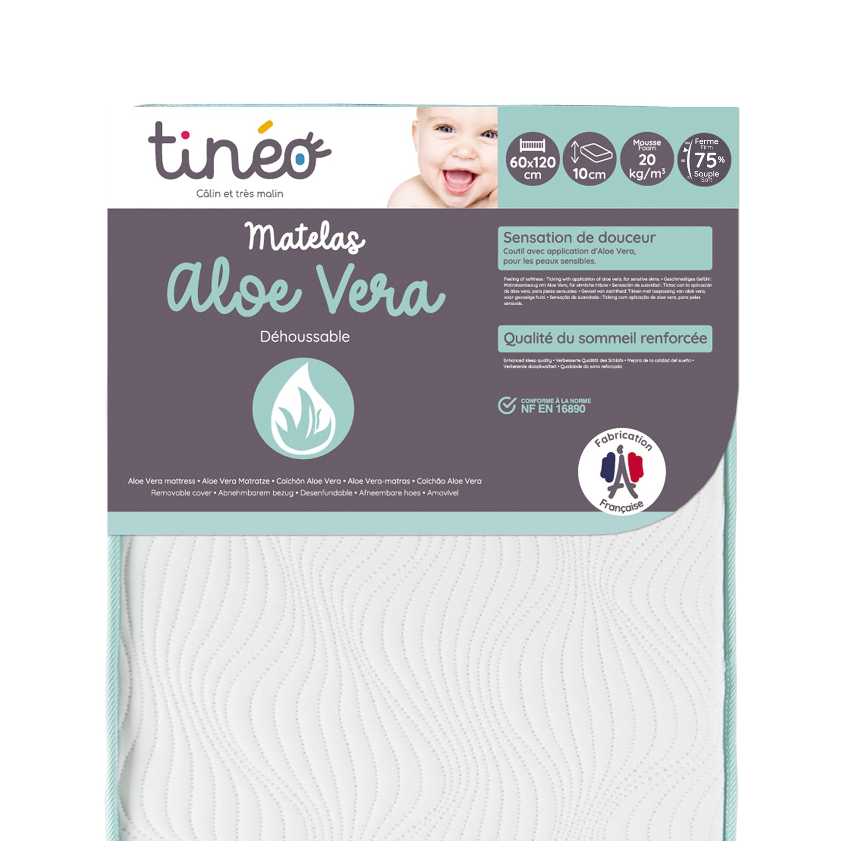 Saltea pentru bebeluși cu Aloe Vera 60X120X10cm Tineo
