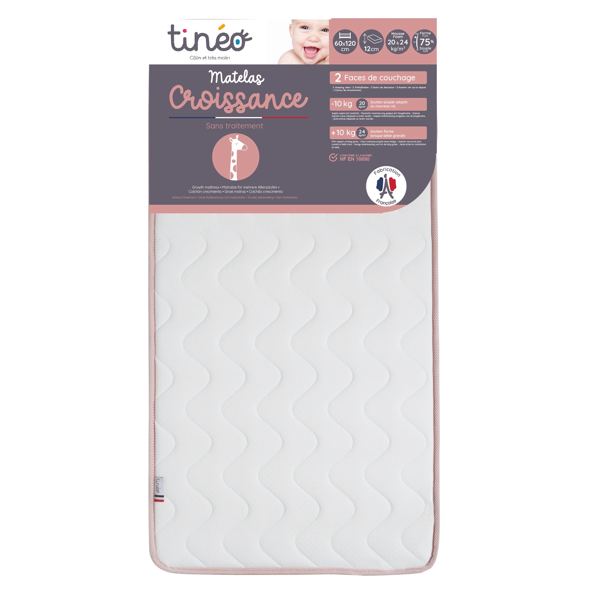 Saltea de creștere pentru bebeluși Tineo 60X120X12cm