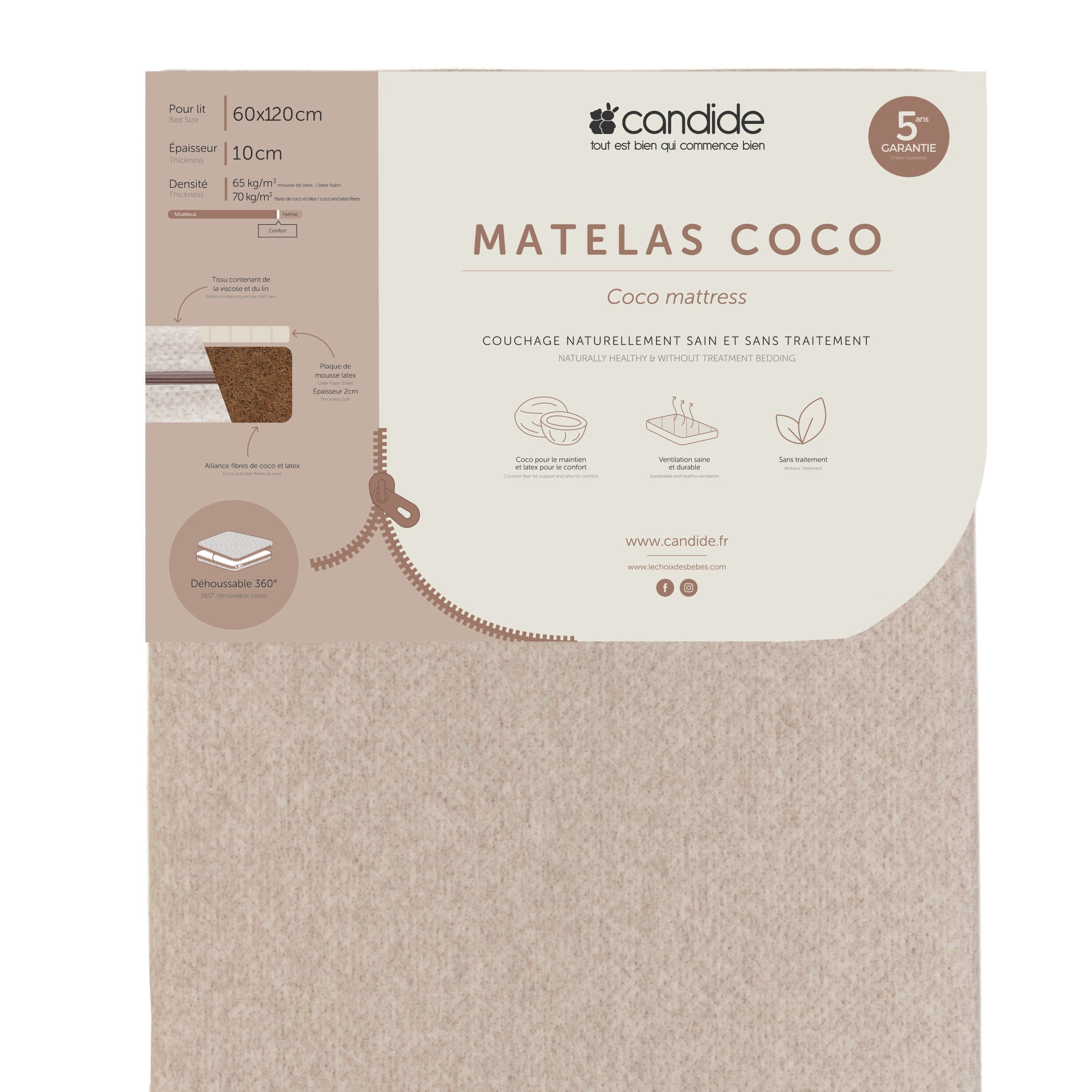 Saltea Organic Coco Comfort+ pentru pat 60X120Cm (grosime 11Cm) Candide
