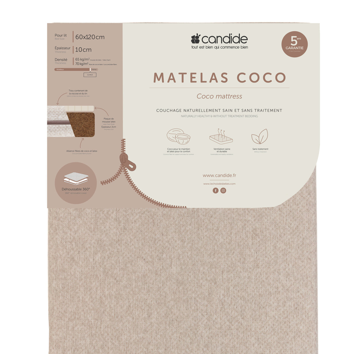 Органичен Матрак Коко Comfort+ За Легло 60X120См (10См Дебелина) Candide