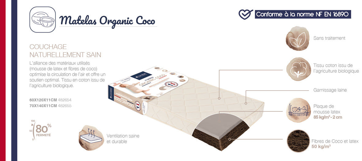 Saltea Organic Coco Comfort+ pentru pat 60X120Cm (grosime 11Cm) Candide