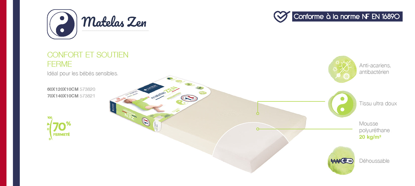 Saltea Zen cu husă din bambus pentru pat 60x120cm (grosime 10cm) Candide