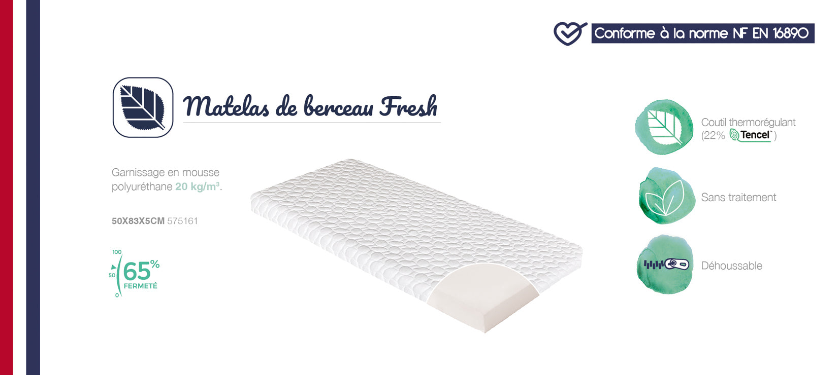 Saltea Fresh pentru pătuț lângă mine sau balansoar 50x83cm (grosime 5cm) Candide