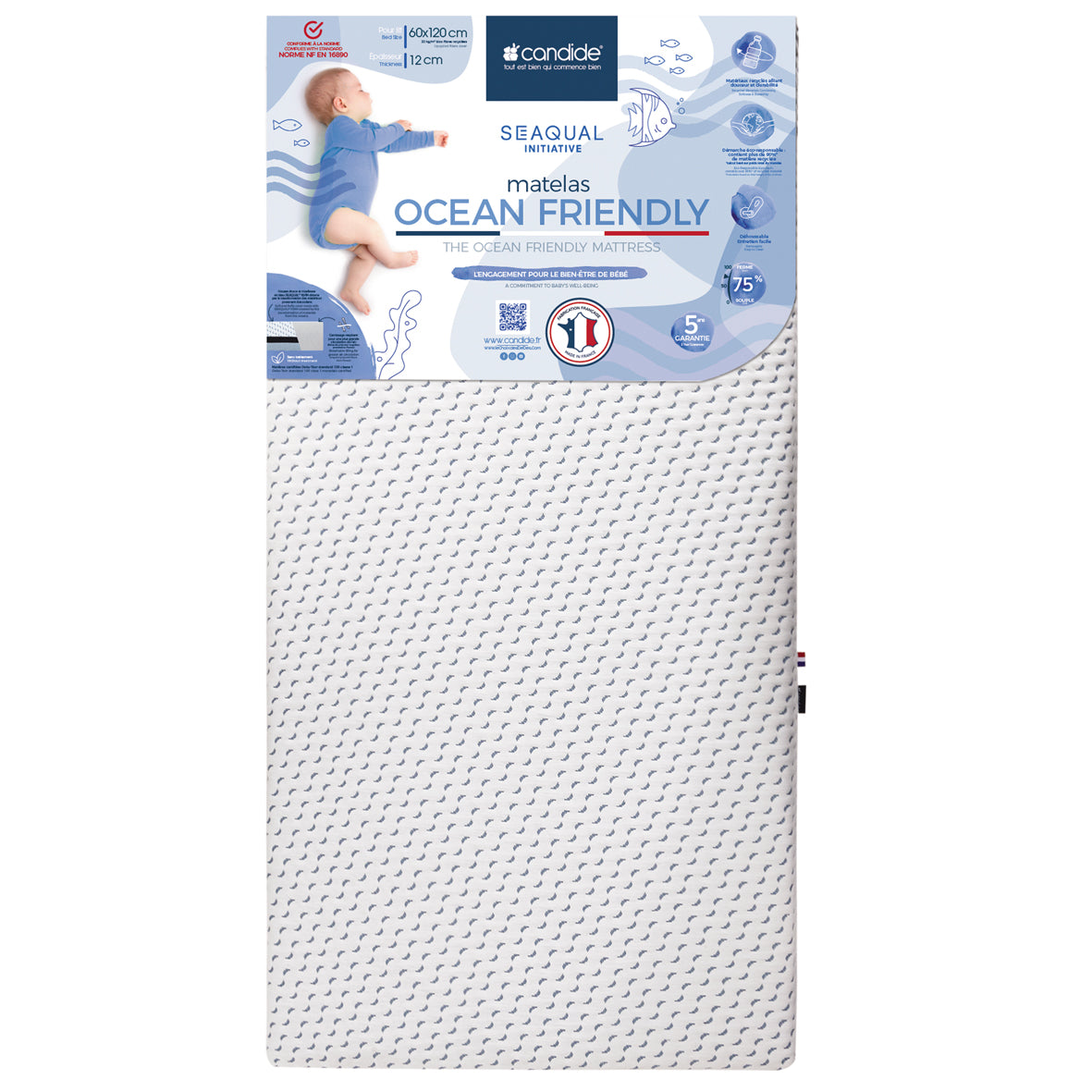 Saltea ecologică, fabricată din plastic reciclat colectat din ocean, 60x120 cm (grosime 13 cm), Candide