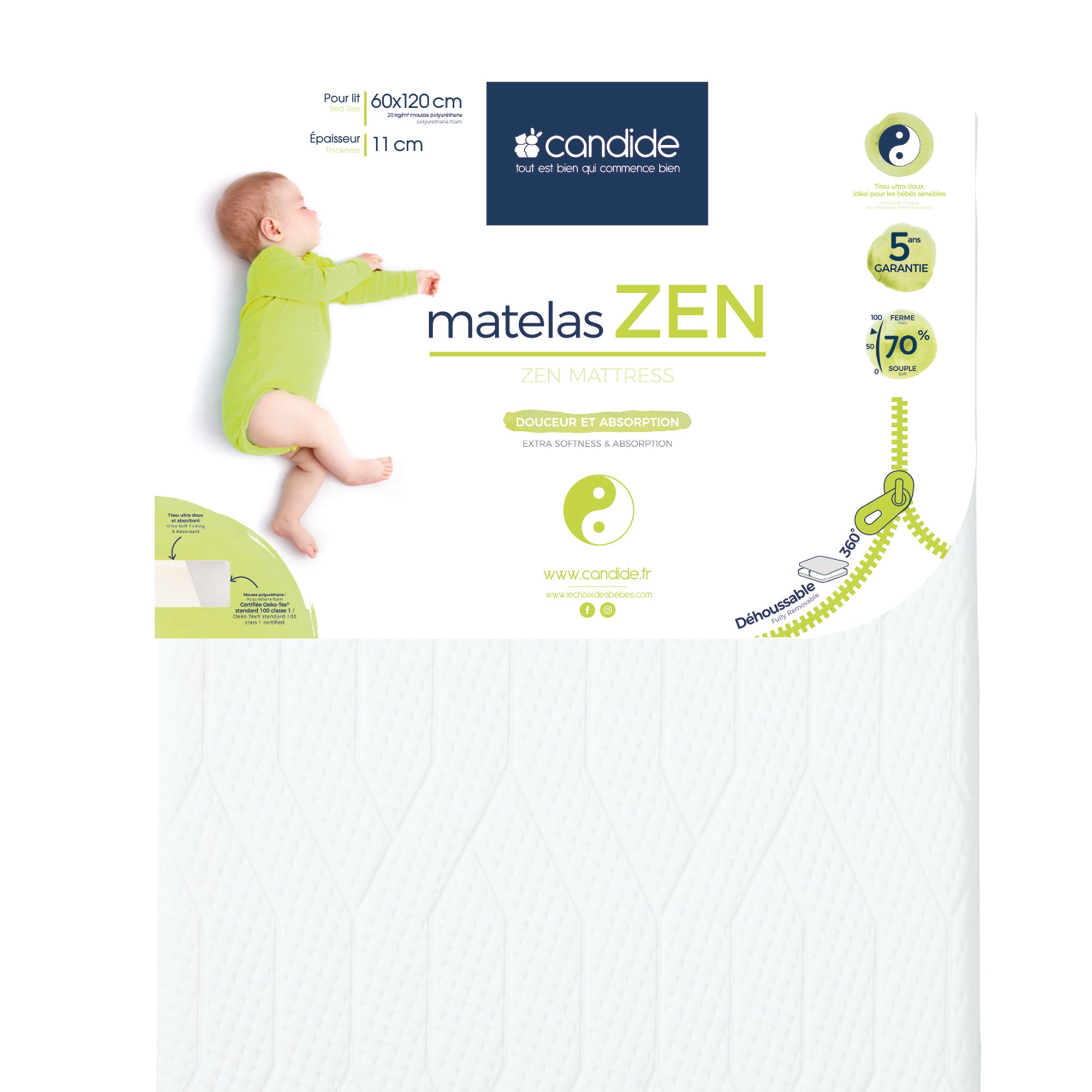 Saltea Zen cu husă din bambus pentru pat 60x120cm (grosime 10cm) Candide