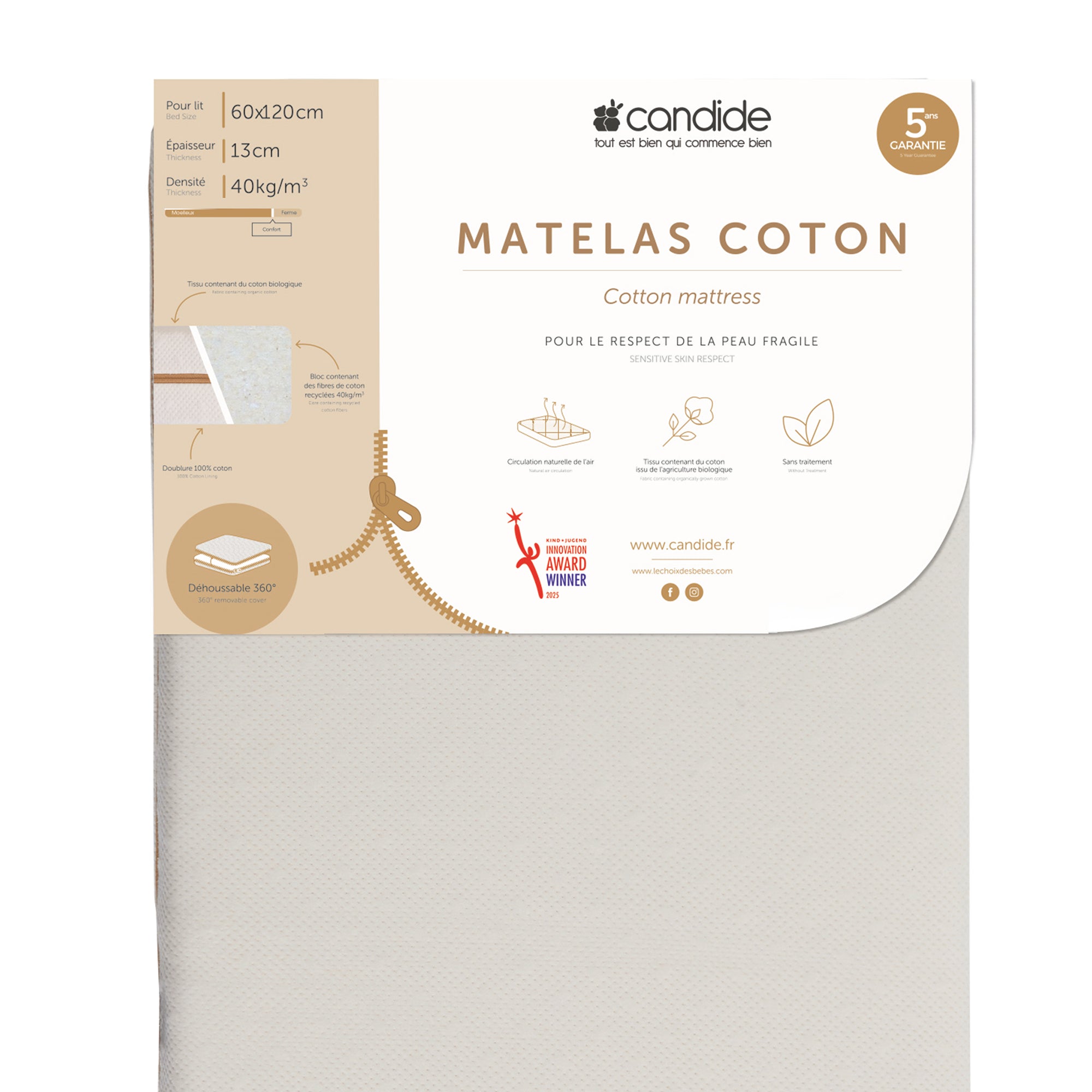 Saltea organică 60x120x12cm Candide
