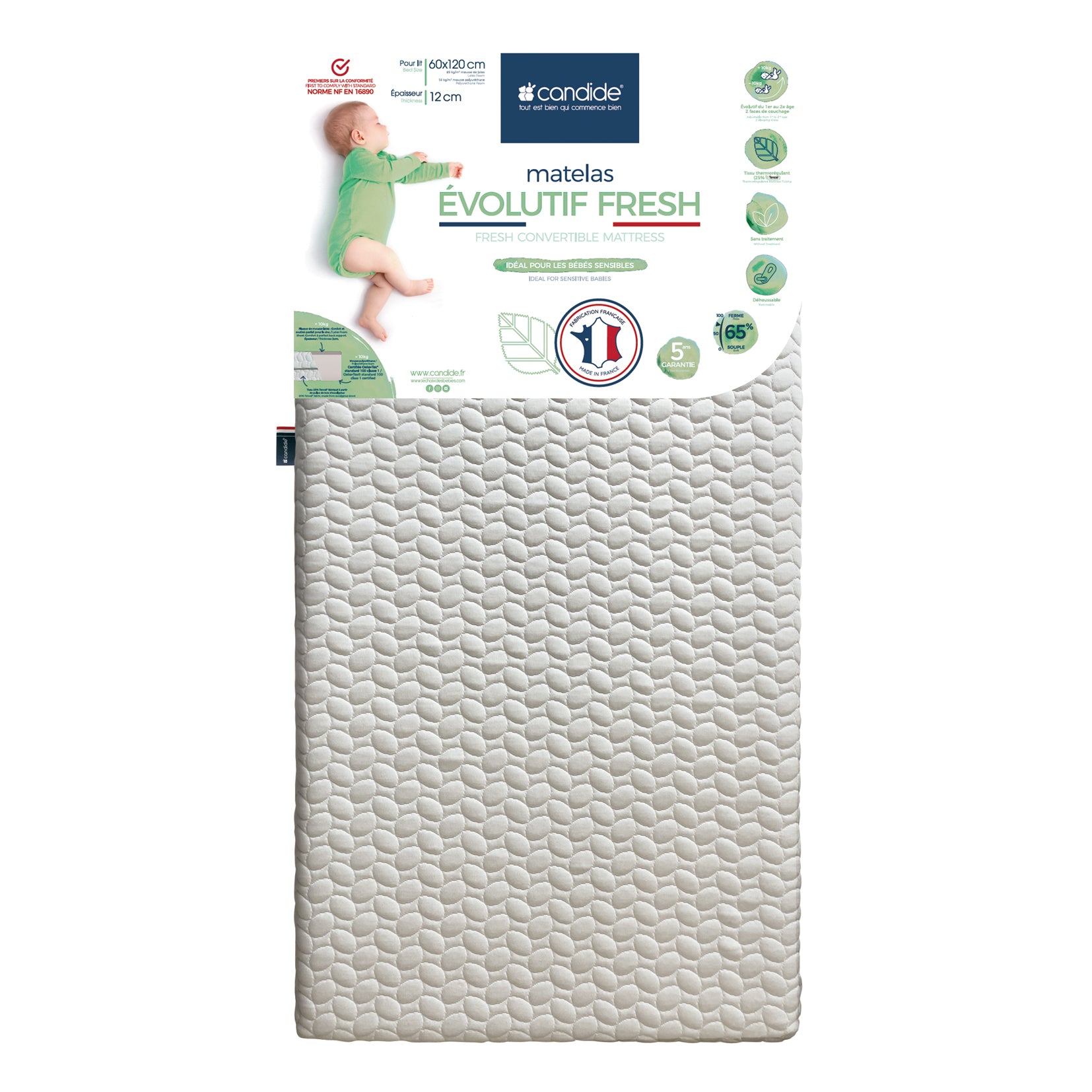 Матрак Следващ Растежа На Бебето Fresh 60X120См (12См Дебелина) Candide