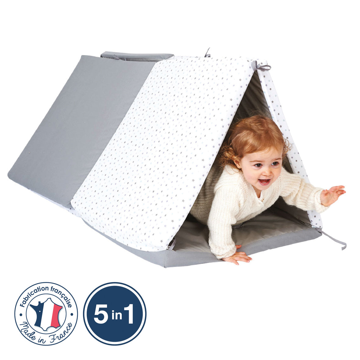 Saltea detașabilă Smart Mat 5 în 1, tunel Barbaron și casă, gri/alb, Candide