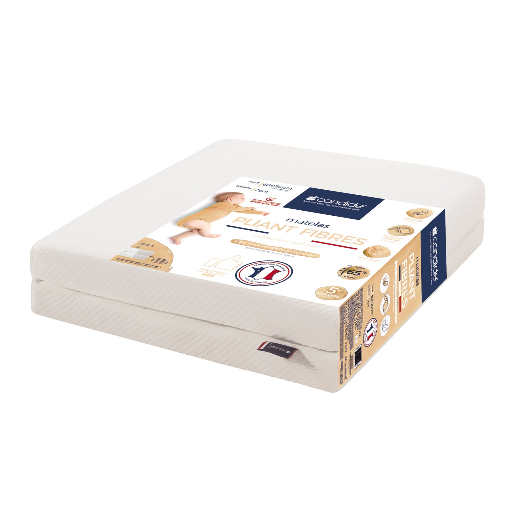Saltea pliabilă ecologică cu husă din fibre vegetale 60x120 (grosime 7cm) Candide