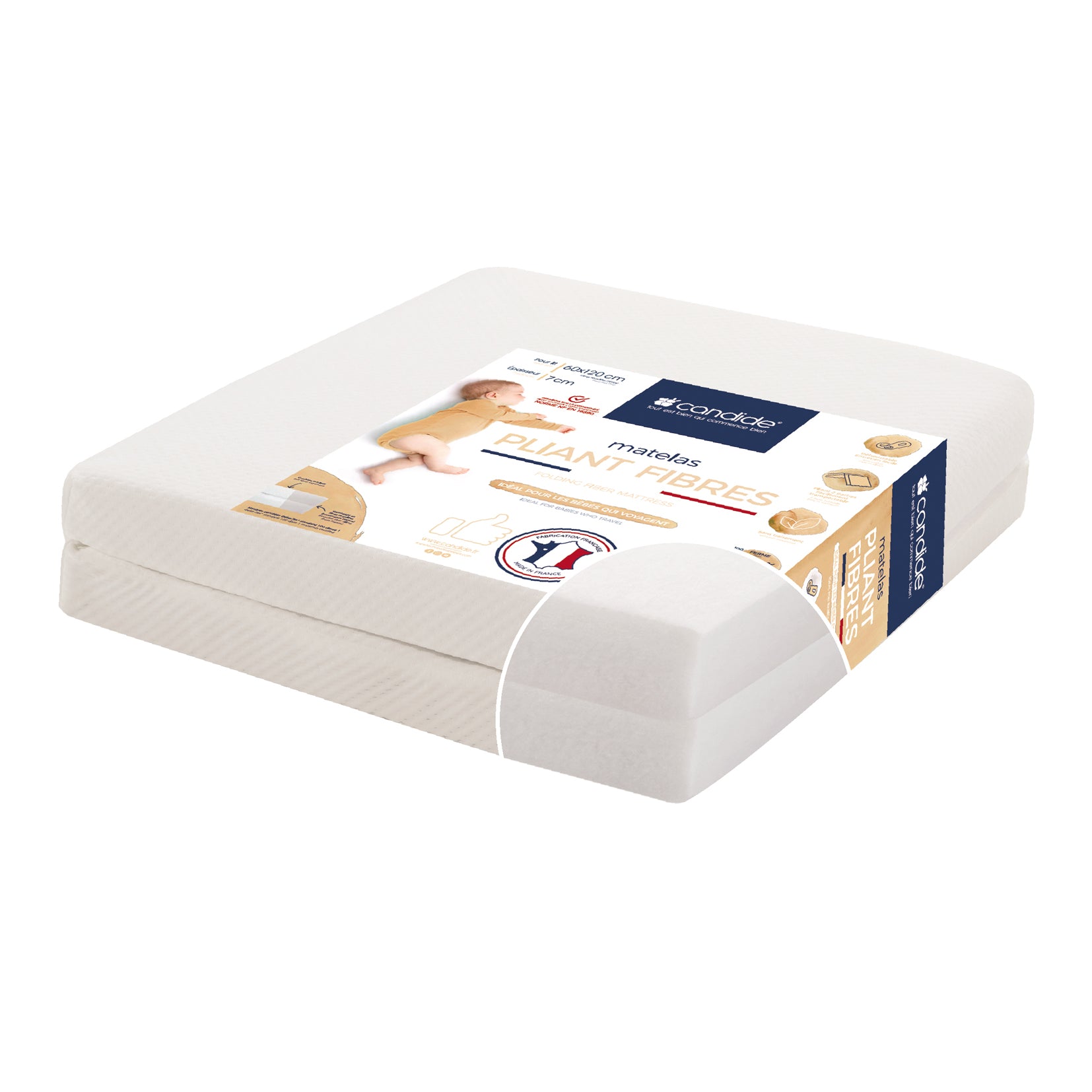 Saltea pliabilă ecologică cu husă din fibre vegetale 60x120 (grosime 7cm) Candide