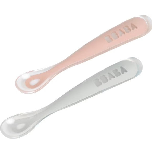 Set de 2 linguri din silicon Beaba cu cutie - Roz vechi