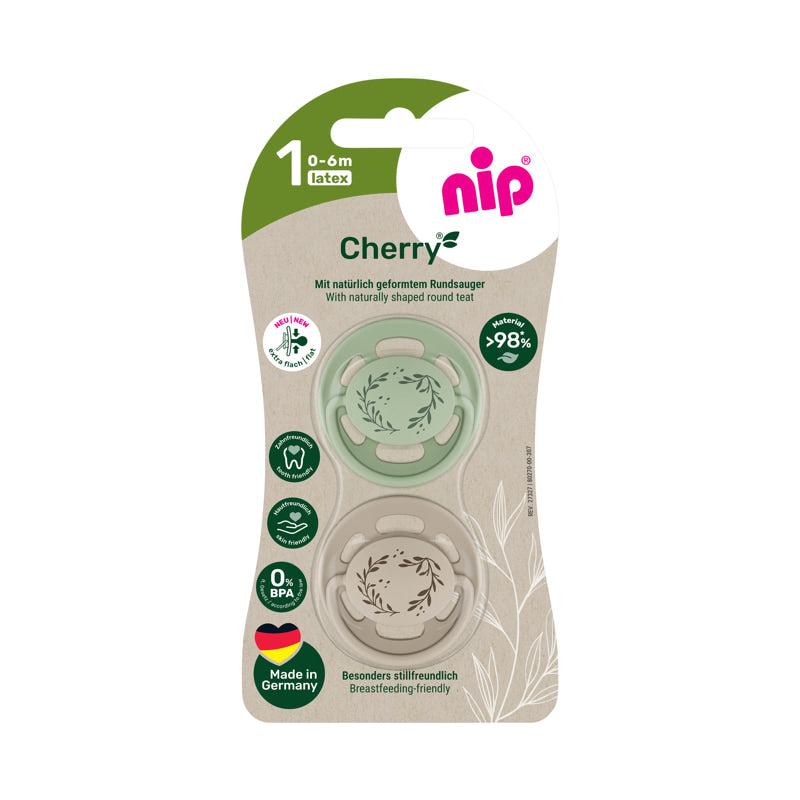 Залъгалка Cherry Бежов, Зелен Каучук 0 6m. Nip