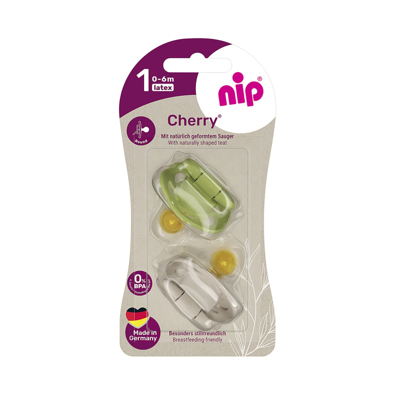 Залъгалка Cherry Зелен,бежов Каучук 0 6m. Nip