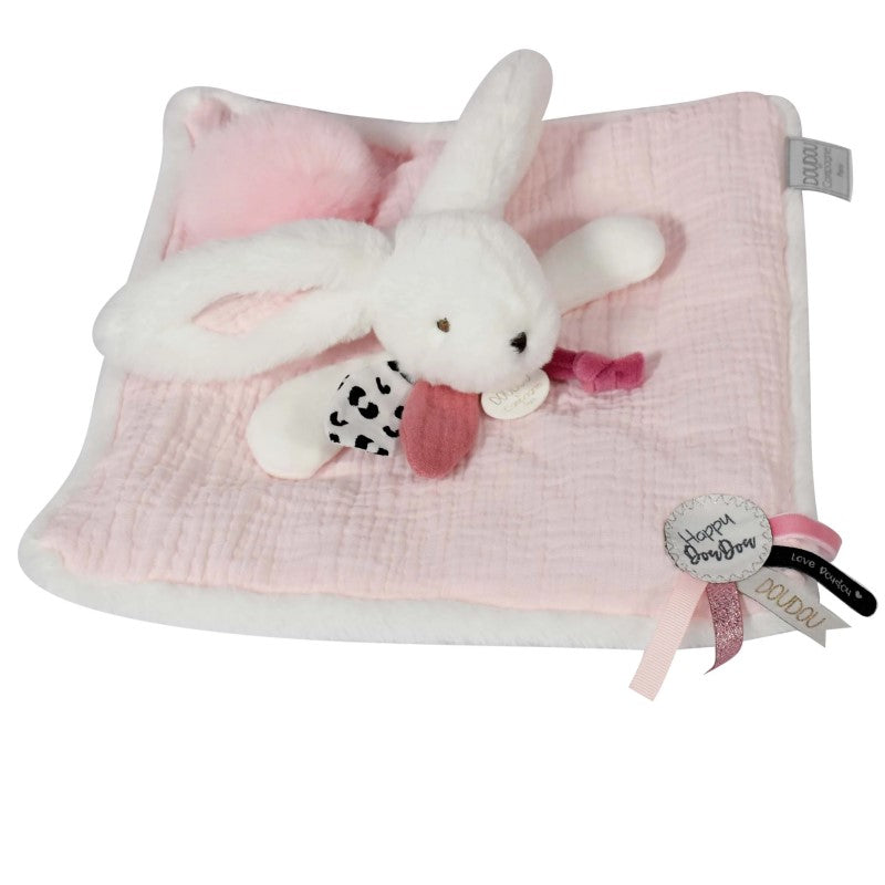 Plüss nyúl pomponnal, 25 cm, rózsaszín, Doudou