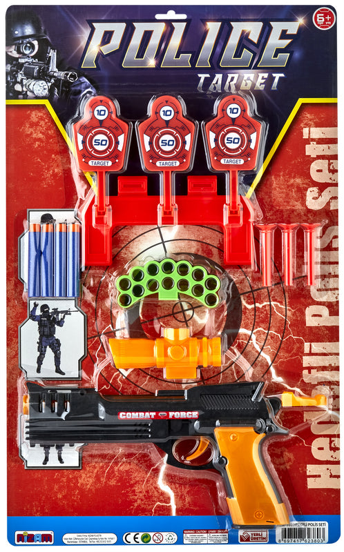 Set de poliție cu ținte care cad și gloanțe moi 34x55x4