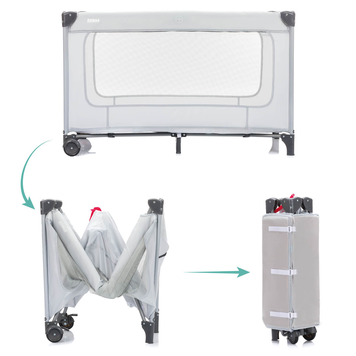 Fillikid Сгъваема Кошара За Сън И Игра На Две НиваCapri - Light Grey