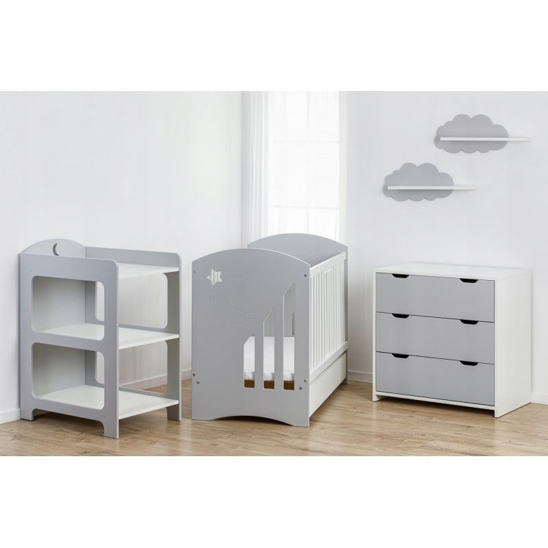 Детска Стая Moon Кошара, Скрин, Шкаф За Повиване + Матрак Сив Baby