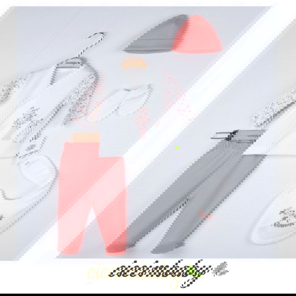 4695 Комплект За Новородено5 Ч. С Заек Пудра --- BebeMama