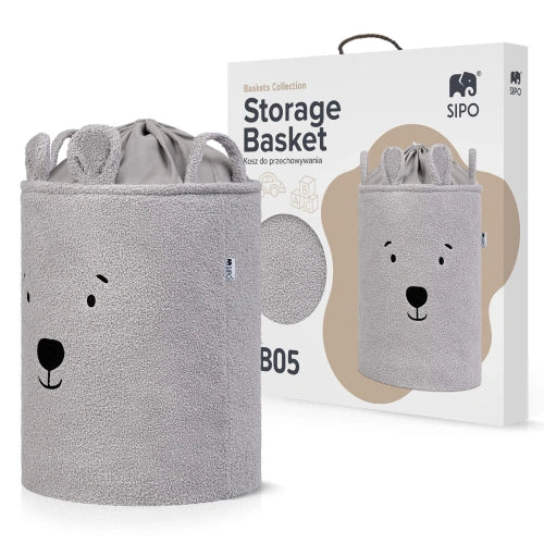 Букле Кош За Съхранение На Играчки Xl С Връзка, Сиво Мече Sipo