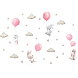 Детски Стикери За Стена За Детска Стая – Зайчета Балони Розов --- BebeMama