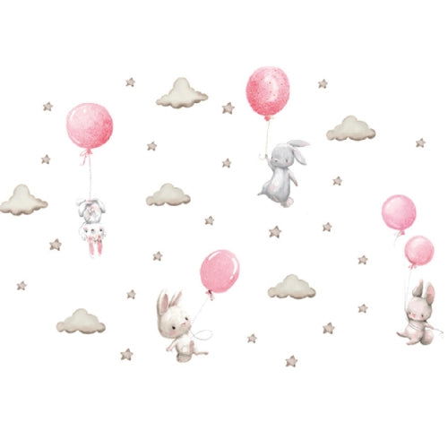 Детски Стикери За Стена За Детска Стая – Зайчета Балони Розов --- BebeMama