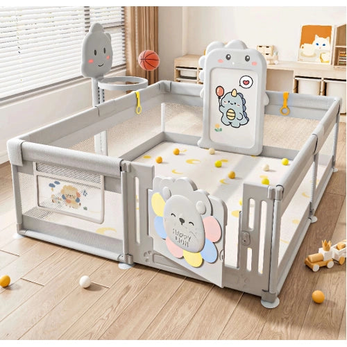 Детска Ограда Animal World Grey С Магнитна Дъска И Кош Sonne