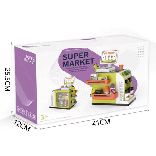 Supermarket pentru copii cu accesorii cu sunet și aparat de cafea