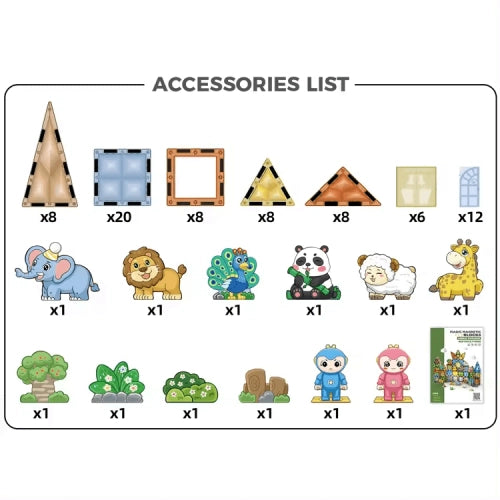 Set de construcții magnetic pentru copii, Zoo Park, cu 82 de piese și figurine