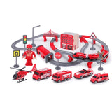 Trenuleț mare pentru copii Sonne Fire Mix cu cărucioare, 92 de piese