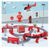 Trenuleț mare pentru copii Sonne Fire Mix cu cărucioare, 92 de piese