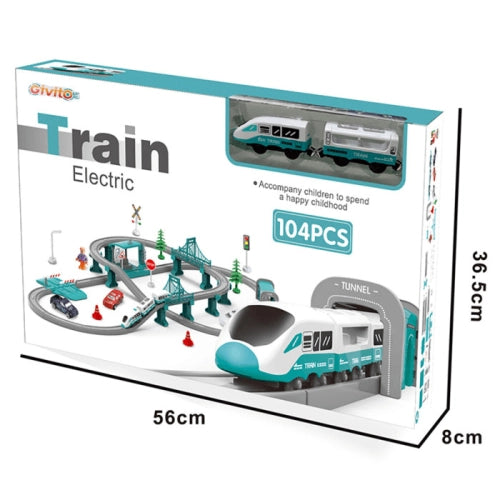 Trenuleț pentru copii cu 104 piese în culoarea mentă și indicatoare rutiere